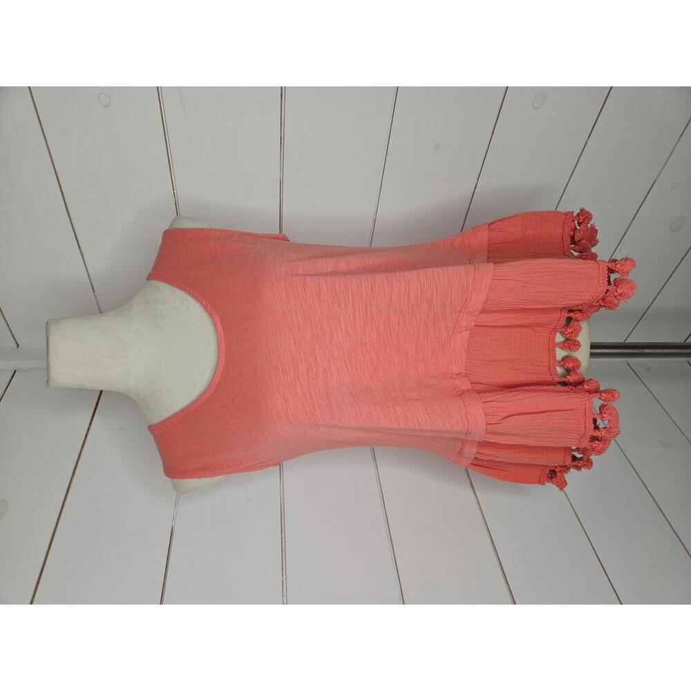 NWT Heimish small pink peach sleeveless peplum tee shirt with pom poms